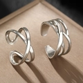 Minimalist adjustable silver stainless steel rings with cross and braided textures - Minimalist Criss-Cross Silver Style (C7104) / Silver