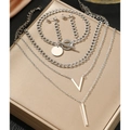 Modern 4-piece stainless steel jewelry set with geometric V-shape and bar pendants - Silver 4-Piece Jewelry Set (B1454)