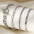 Ensemble de bracelets multicouches en acier argenté avec fermoir OT et maille serpent - Ensemble de 4 Pièces Argent (N3526) / Argent (N3526)