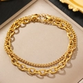 Bracciale a doppio strato in acciaio inossidabile dorato stile hip-hop per uomo e donna - Stile Dorato (C7395)