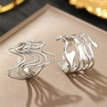 Minimalist silver lava irregular wave design earrings on a premium matte display stand - Irregular Streamline Wave Ring (C9352) / Silver