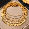 Böhmisches Gold-Fußkettchen-Set aus Edelstahl mit kubanischer Welle und Herz-Gliederketten - Gold Set (C6639)