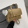 Borsa a mano kaki bicolore in pelle liscia e camoscio con finiture in metallo oro - Cachi