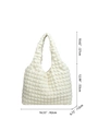 Dimensioni dettagliate di una grande borsa in tessuto popcorn bianco con misure in cm e pollici - Stile Foderato Semplice / Bianco Sporco