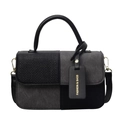 Kleine quadratische Retro-Tasche in Schwarz und Grau mit Patchwork-Netz und Gurt - Schwarz / Groß