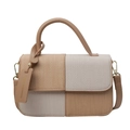 Modische Handtasche im Color-Block-Design mit Webstruktur und Tragegriff - Khaki / Groß