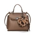 Retro Kelly tas van bruin leer met litchi-textuur en luipaard hartvormige hanger - Met Hanger / Khaki