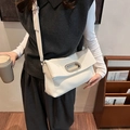 White pleated underarm bag with silver oval buckle and wide shoulder strap - Off White