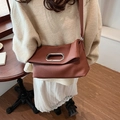 Brown pleated underarm bag with silver oval metal handle for women's commute - Brown