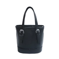 Mini sac seau en cuir noir grainé avec boucles argentées et doubles poignées supérieures - Noir