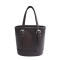 Mini sac seau en cuir grainé marron foncé avec boucles argentées et doubles anses - Marron
