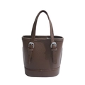 Mini sac seau marron en cuir à motif litchi avec ferrures argentées et poignées - Marron