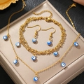 Schmuckset mit blauem Emaille-Auge, Halskette, Armband und Ohrringen in Gold-Finish - Halskette + Armband + Ohrringe 3-Teiliges Set / Gold (C6643)