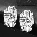 Minimalist square silver geometric earrings with a hammered textured finish for women - Silver (C6292)