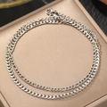 Bracelet de cheville double couche en acier inoxydable argenté avec fermoir mousqueton - Style Double Couche Gourmette / Argent (C9524)