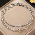 Bracelet de cheville double couche en acier inoxydable style rétro pour la plage - Style Double Couche Argenté (C5982)