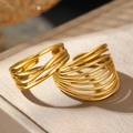Minimalist gold-tone layered wrap open ring with a textured matte finish and adjustable design - Gold (C7099)