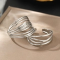Detail of silver multi-layer layered wrap rings with adjustable open band design - Silver (C7098)