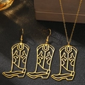 Golden stainless steel western cowboy boot necklace and earrings jewelry set for women - Gold (B3017)