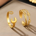 Adjustable golden stainless steel rings in creative wrench and multilayered stack designs - Gold Wrench Gear Multilayer Style (C7227)