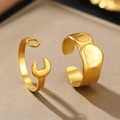 Irregular gold wave ring and creative wrench style adjustable rings set on gray base - Gold Wrench And Irregular Texture Set (C7223) / Gold