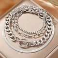 Set bracciale a catena multistrato in acciaio inossidabile argento con chiusura OT - Stile Argento (N3526)