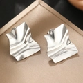 Minimalist silver irregular wavy square earrings with textured geometric design for women - Silver Irregular Folded Style (C6280)