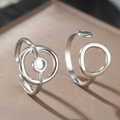 Set di anelli geometrici traforati in argento regolabili con finitura lucida - Set di Anelli Concentrici Minimalisti (C7140) / Argento