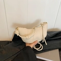 Chic off-white crescent moon shoulder bag in lychee pattern leather with knot detail - Off White
