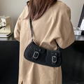 Chic black crescent underarm bag in matte finish with double front flap pockets - Black