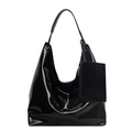 Sac à bandoulière hobo noir brillant avec mini pochette assortie et large bandoulière - Noir