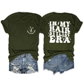 Detailed front and back view of olive green Hair Stylist Era graphic cotton t-shirt - S / Tops / Army Green
