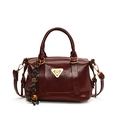 Retro wine red glossy leather handbag with golden logo and charm strap for women - Red