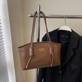 French vintage brown underarm tote bag with stylish knotted strap and metal hardware - No Pendant / Brown