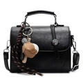 Vintage black faux leather Cambridge handbag with baseball charms and crossbody strap - With Charm / Black