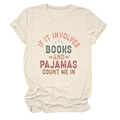Detail of oatmeal crew neck t-shirt with book and pajamas slogan print on cotton fabric - S / Sand