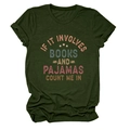 Close-up of soft cotton dark green T-shirt fabric with vintage book slogan print - S / Army Green