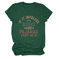 Detail of green cotton T-shirt featuring vintage book slogan print and rolled sleeve design - S / Vintage Green