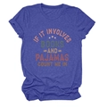 Detail of navy blue crew neck tee with 'Books and Pajamas' slogan and star patterns - S / Vintage Blue