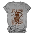 Detail of grey heather t-shirt featuring vintage Just a Small Town Girl graphic print - Dark Gray
