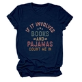 Macro shot of navy blue cotton T-shirt featuring 'If it involves books' slogan print - S / Navy Blue