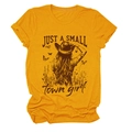 Detail of the vintage graphic print and soft yellow fabric texture of the women's t-shirt - Mustard Yellow