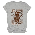 Detail of grey cotton T-shirt featuring a vintage western girl and butterfly print - Light Gray