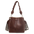 Vintage braune Beuteltasche mit gemustertem Gurt und gewebtem Tragegriff - Braun