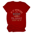 Detail of soft cotton dark red T-shirt with 'Books and Pajamas' vintage graphic print - S / Red