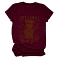 Detailed flat lay of burgundy t-shirt with Just a Small Town Girl western graphic - Burgundy