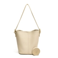 Bolso tipo cubo minimalista beige con grano de lichi y correas ajustables para mujer - Blanco Roto