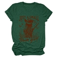 Detail of Just A Small Town Girl print on heather green short sleeve t-shirt - Vintage Green