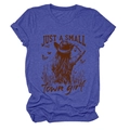 Detail of navy blue t-shirt featuring vintage Just a Small Town Girl cowboy print - XL / Vintage Blue