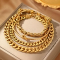 Vintage armbandset met grove schakels en gouden edelstalen armband op sieradendoos - Gouden 4-delige Set (F1039)